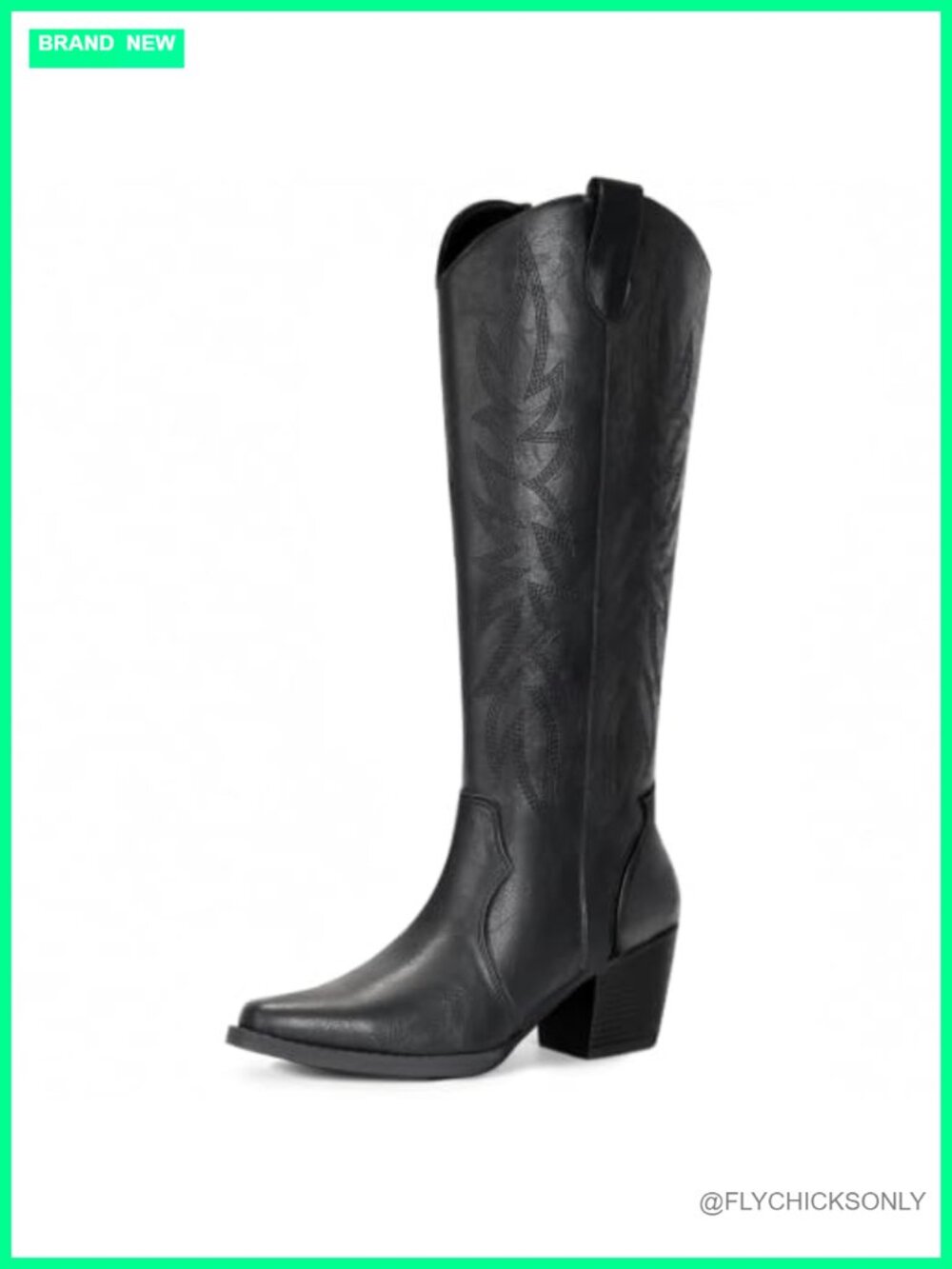 IUV Cowboy Knee High Boots Chunky Heel Wide Calf Faux Leather